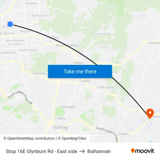 Stop 16E Glynburn Rd - East side to Balhannah map
