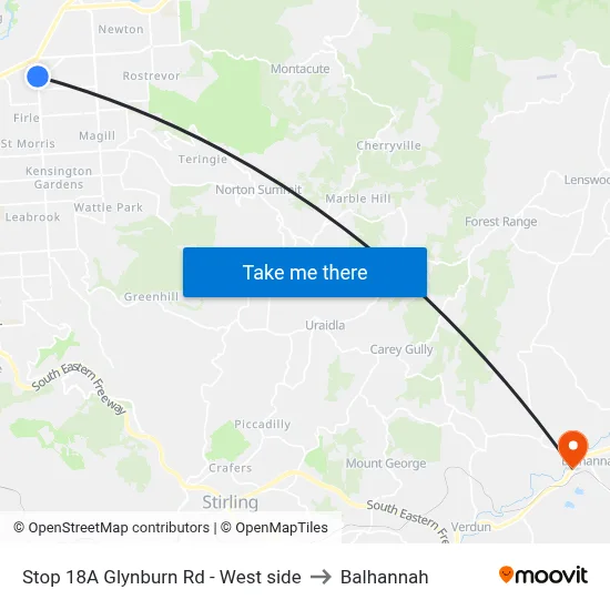Stop 18A Glynburn Rd - West side to Balhannah map