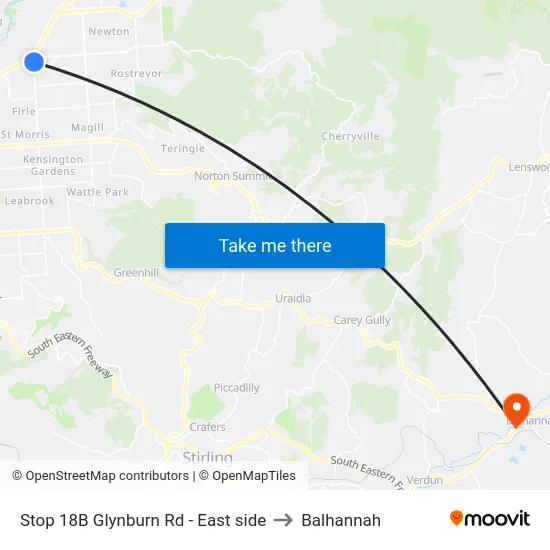 Stop 18B Glynburn Rd - East side to Balhannah map