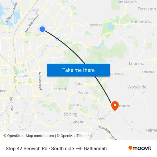 Stop 42 Beovich Rd - South side to Balhannah map
