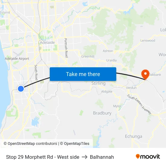 Stop 29 Morphett Rd - West side to Balhannah map
