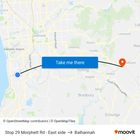 Stop 29 Morphett Rd - East side to Balhannah map