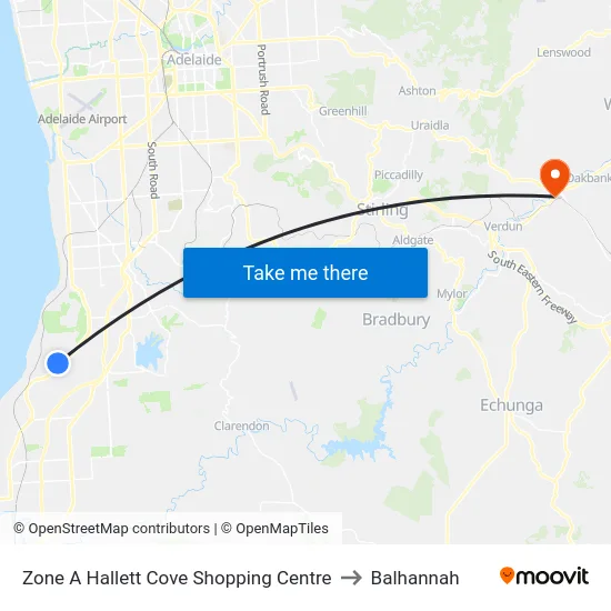 Zone A Hallett Cove Shopping Centre to Balhannah map