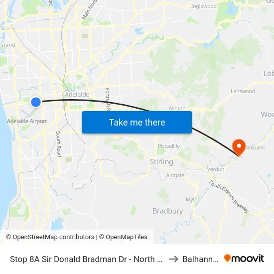 Stop 8A Sir Donald Bradman Dr - North side to Balhannah map