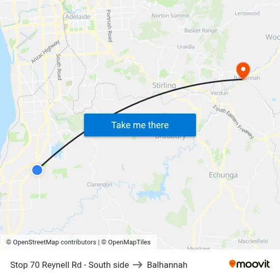 Stop 70 Reynell Rd - South side to Balhannah map