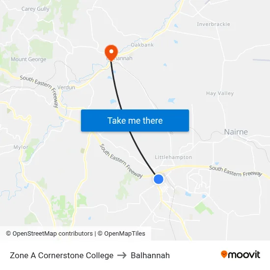Zone A Cornerstone College to Balhannah map