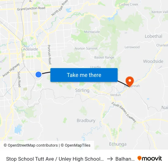 Stop School Tutt Ave / Unley High School - South side to Balhannah map