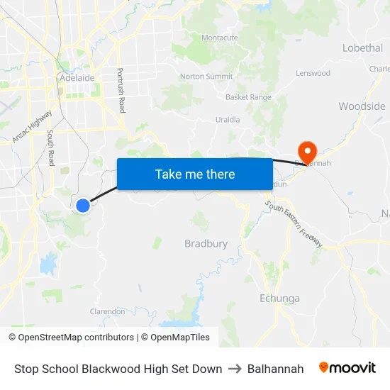 Stop School Blackwood High Set Down to Balhannah map