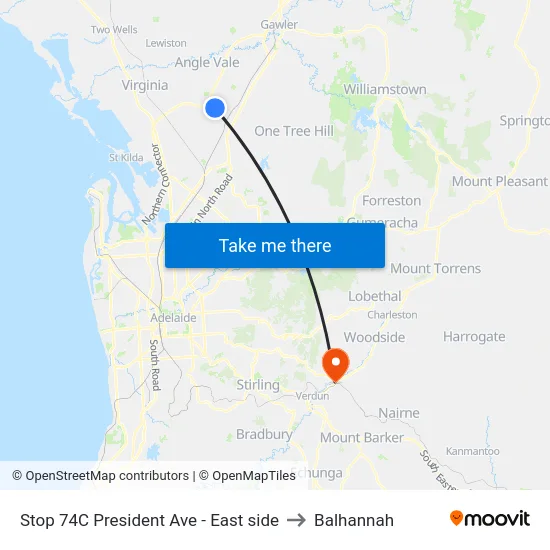 Stop 74C President Ave - East side to Balhannah map