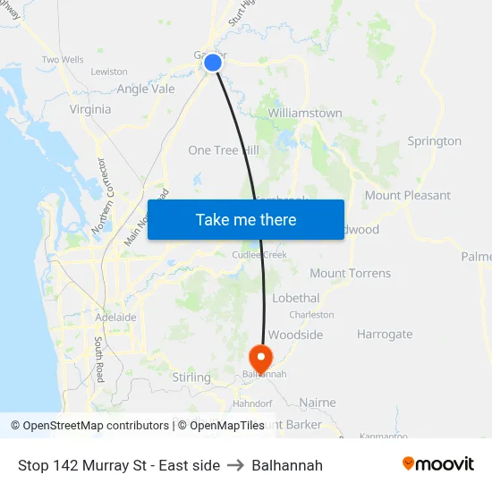 Stop 142 Murray St - East side to Balhannah map