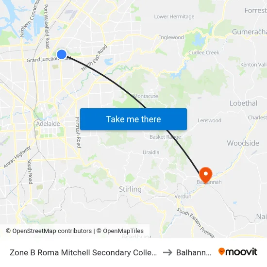 Zone B Roma Mitchell Secondary College to Balhannah map