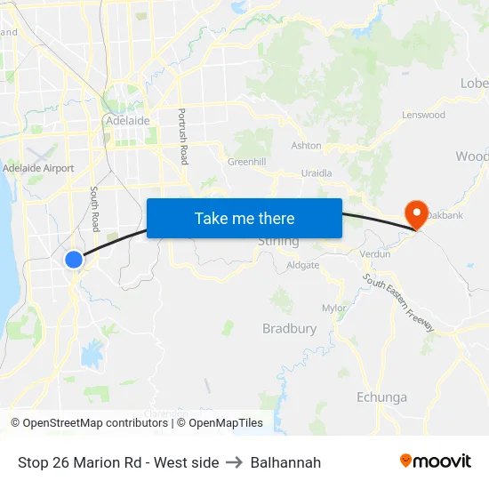 Stop 26 Marion Rd - West side to Balhannah map