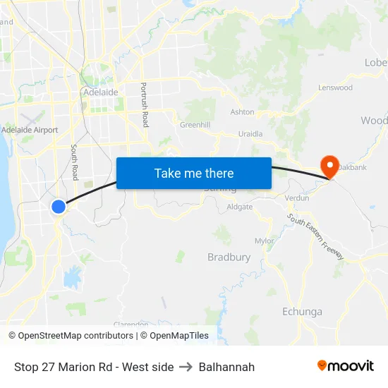Stop 27 Marion Rd - West side to Balhannah map
