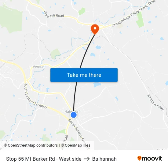 Stop 55 Mt Barker Rd - West side to Balhannah map