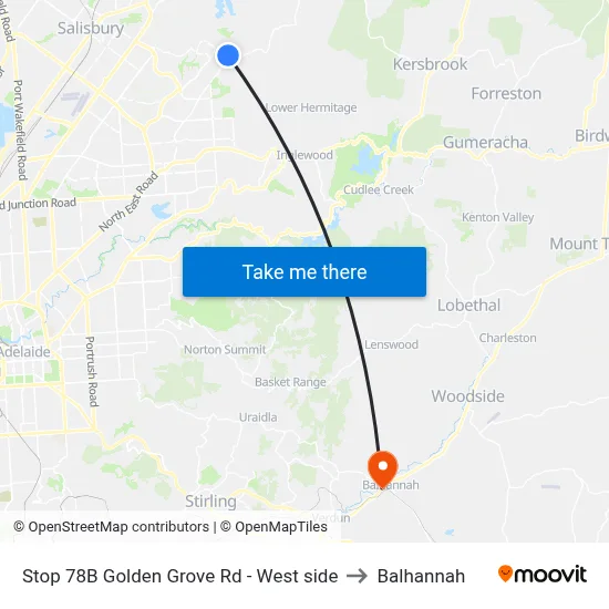 Stop 78B Golden Grove Rd - West side to Balhannah map