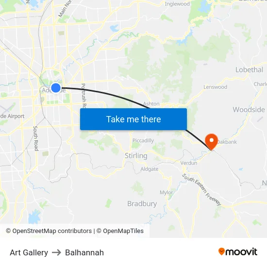Art Gallery to Balhannah map