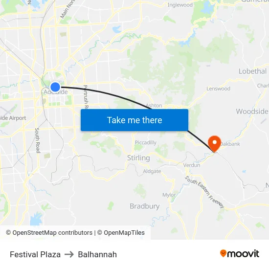 Festival Plaza to Balhannah map