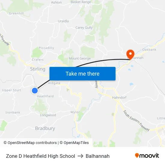 Zone D Heathfield High School to Balhannah map