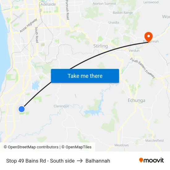 Stop 49 Bains Rd - South side to Balhannah map