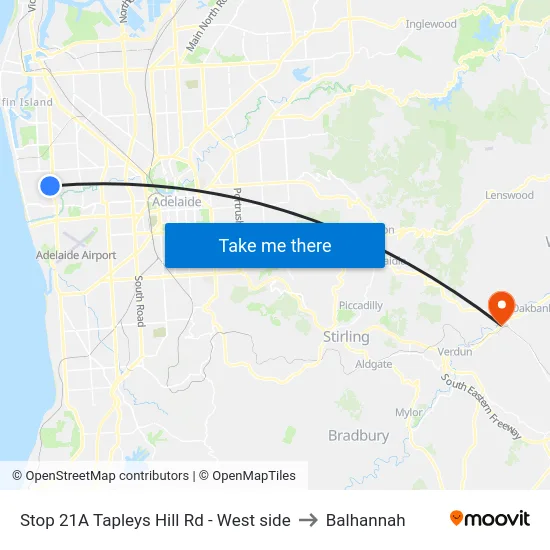 Stop 21A Tapleys Hill Rd - West side to Balhannah map