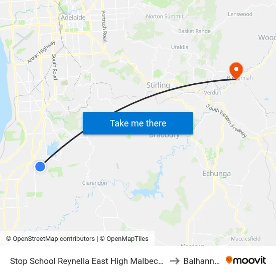Stop School Reynella East High Malbeck Dr to Balhannah map