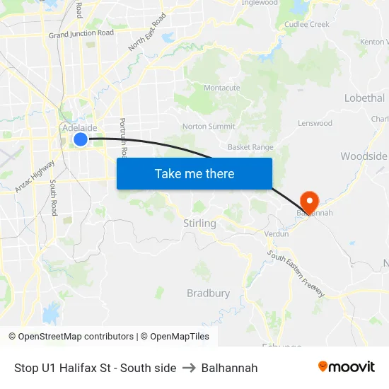 Stop U1 Halifax St - South side to Balhannah map