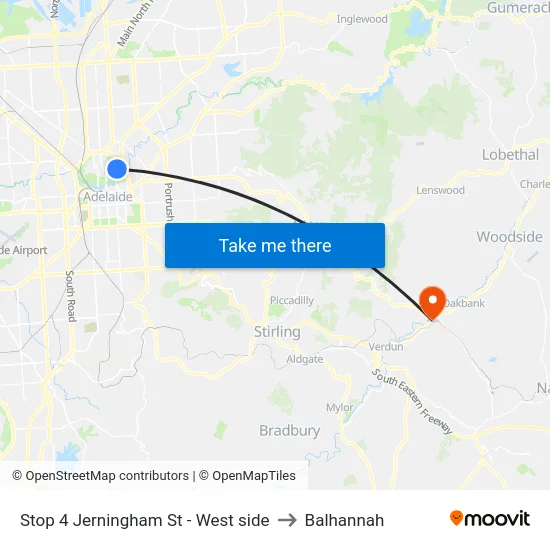 Stop 4 Jerningham St - West side to Balhannah map