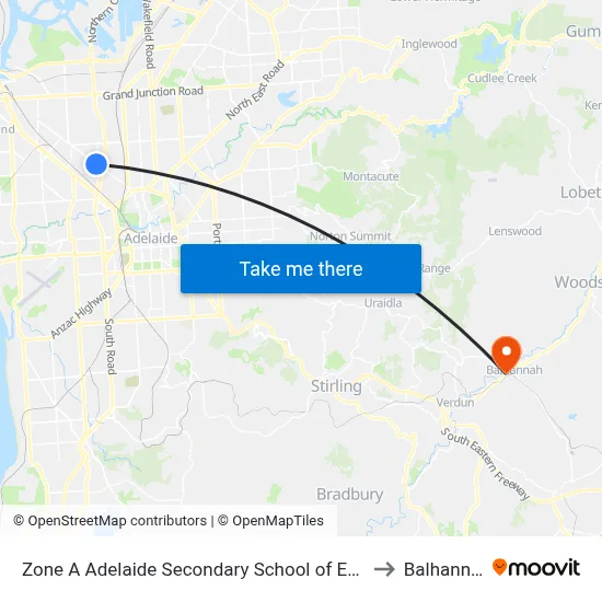 Zone A Adelaide Secondary School of English to Balhannah map
