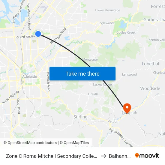 Zone C Roma Mitchell Secondary College to Balhannah map