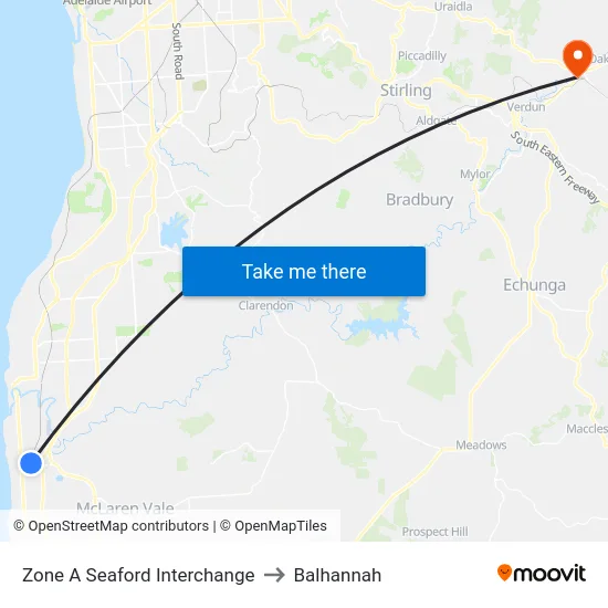 Zone A Seaford Interchange to Balhannah map