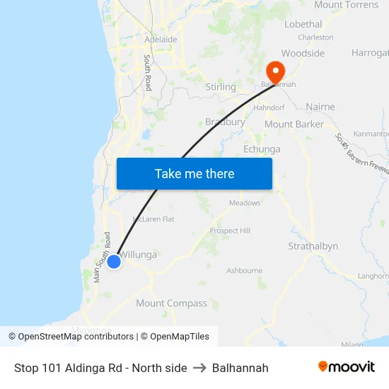 Stop 101 Aldinga Rd - North side to Balhannah map