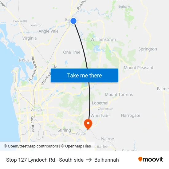 Stop 127 Lyndoch Rd - South side to Balhannah map