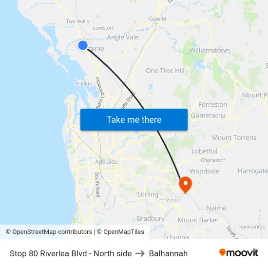 Stop 80 Riverlea Blvd - North side to Balhannah map