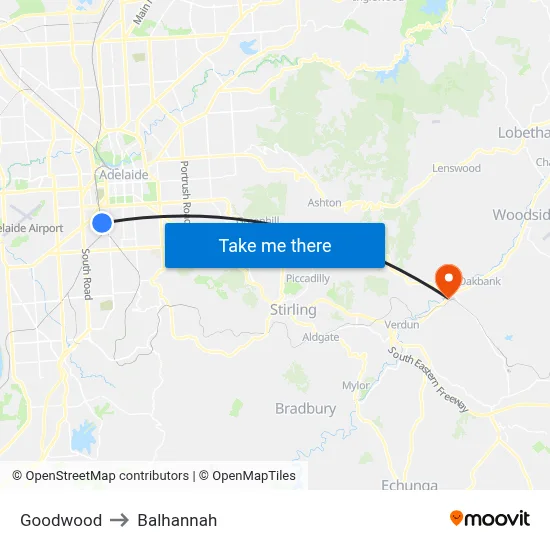 Goodwood to Balhannah map