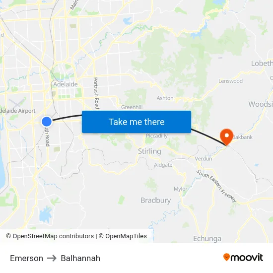 Emerson to Balhannah map