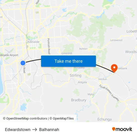 Edwardstown to Balhannah map