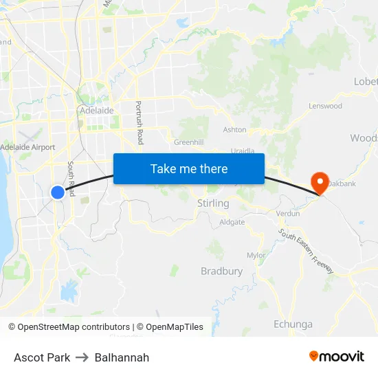 Ascot Park to Balhannah map
