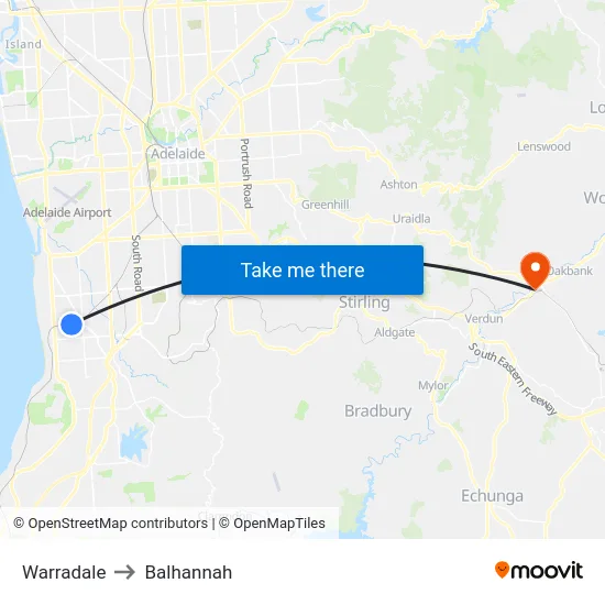 Warradale to Balhannah map