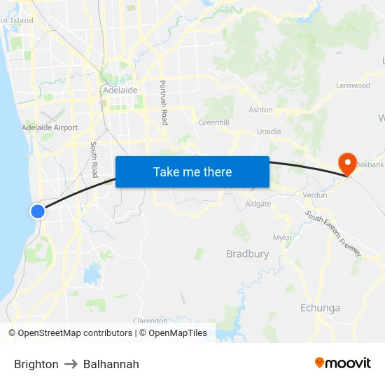 Brighton to Balhannah map