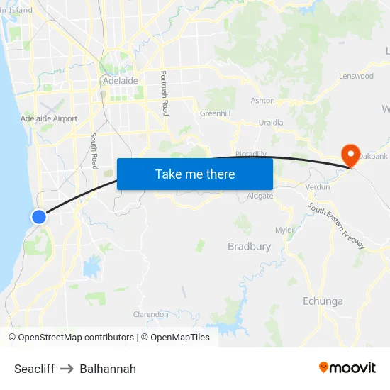 Seacliff to Balhannah map
