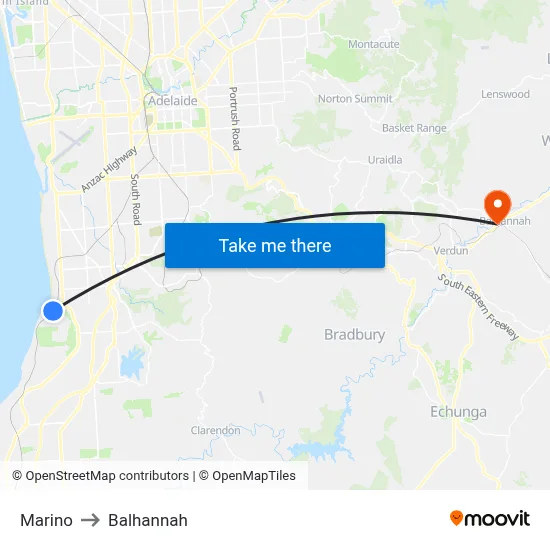 Marino to Balhannah map