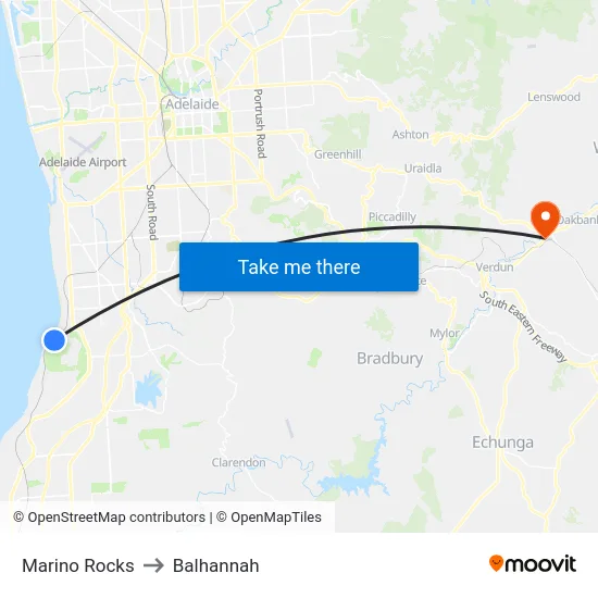 Marino Rocks to Balhannah map