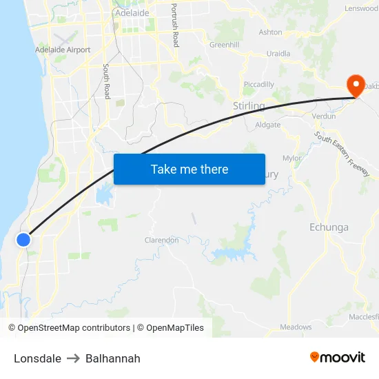 Lonsdale to Balhannah map