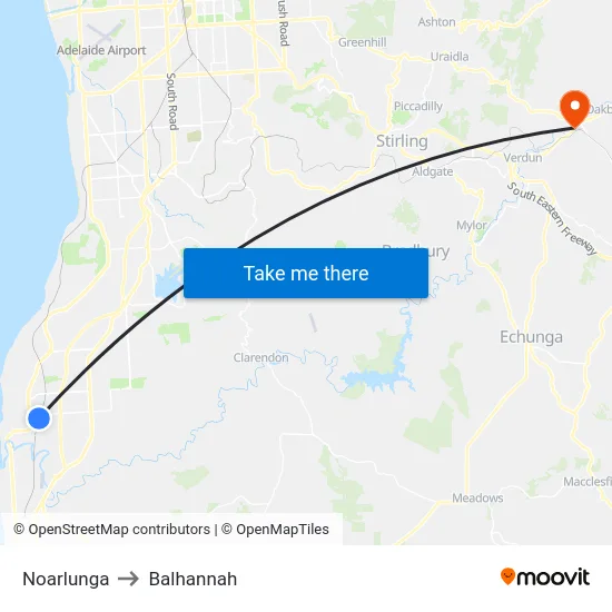 Noarlunga to Balhannah map