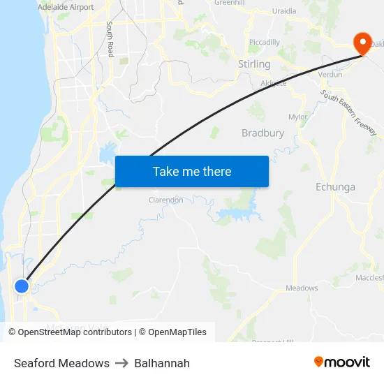Seaford Meadows to Balhannah map