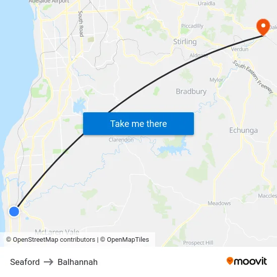 Seaford to Balhannah map