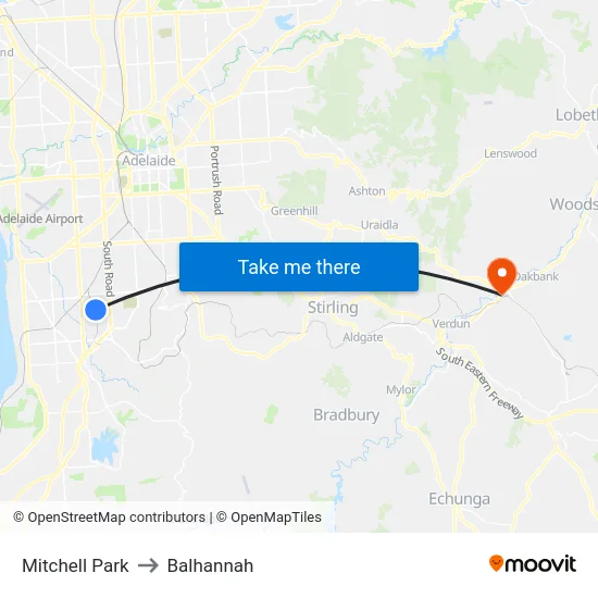 Mitchell Park to Balhannah map