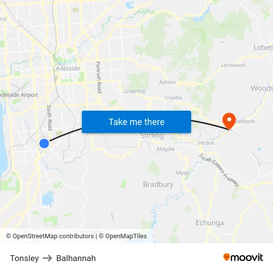 Tonsley to Balhannah map