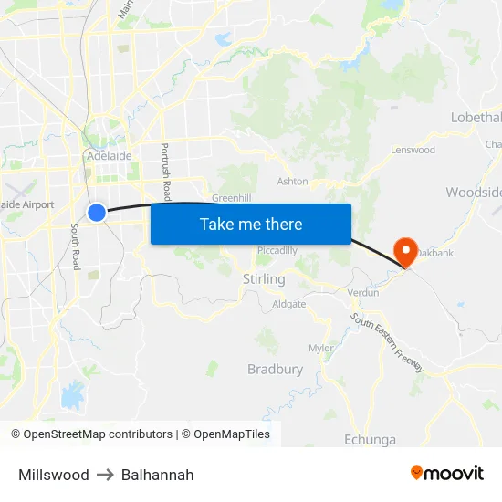Millswood to Balhannah map