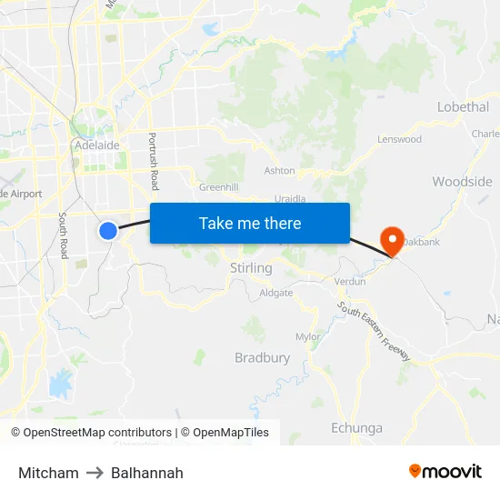 Mitcham to Balhannah map